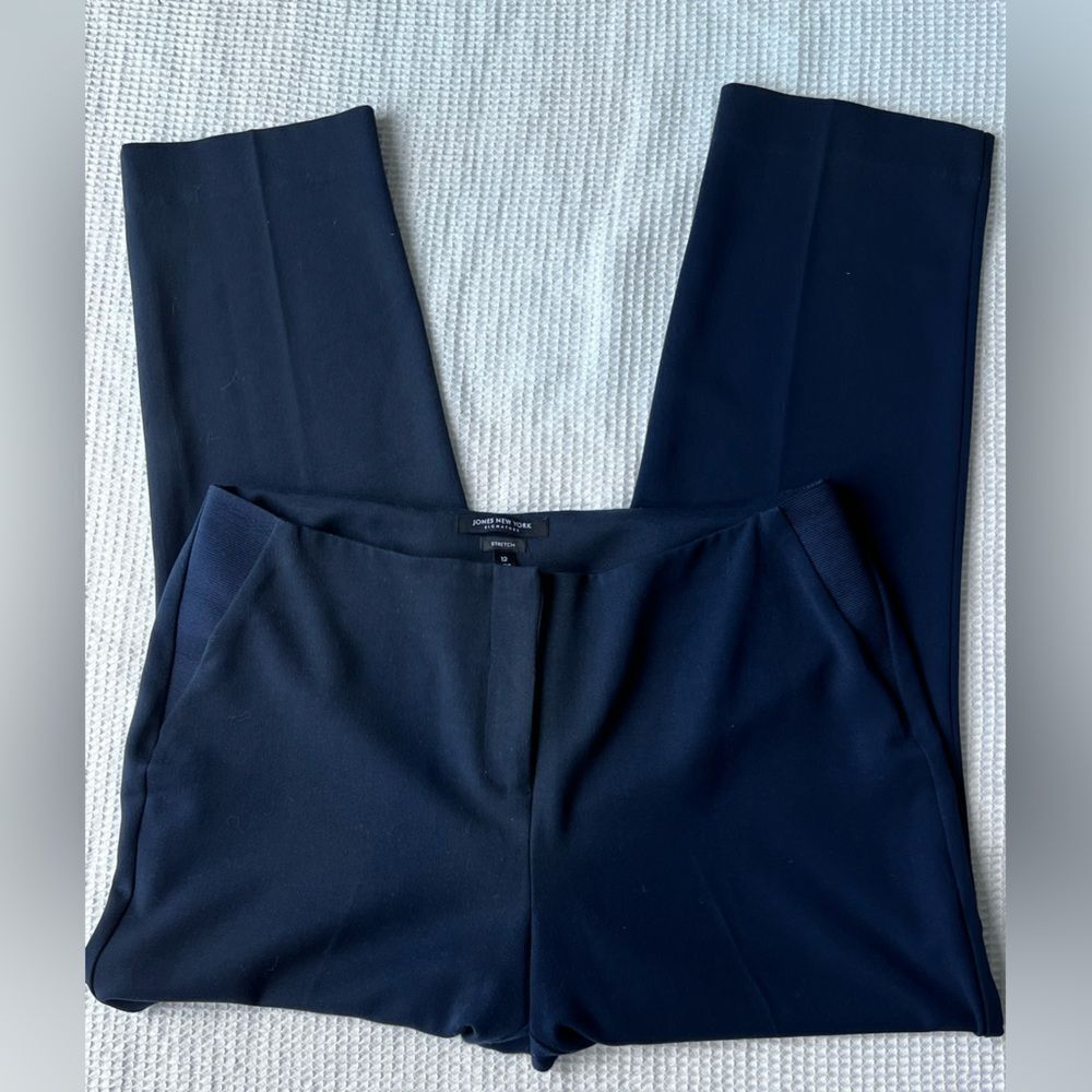 Jones New York Women's Navy Blue Business Casual Side Elastic Waistband Pants 12 - Picture 3 of 11